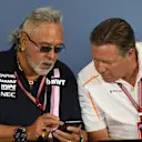 Dr. Vijay Mallya (IND) Force India Formula One Team Owner and Zak Brown (USA) McLaren Racing CEO in the Press Conference at Formula One World Championship, Rd10, British Grand Prix, Practice, Silverstone, England, Friday 6 July 2018. © Simon Galloway/Sutton Images