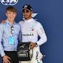 Lewis Hamilton (GBR) Mercedes-AMG F1 receives the Pirelli Pole Position Award from Billy Monger (GBR) at Formula One World Championship, Rd10, British Grand Prix, Qualifying, Silverstone, England, Saturday 7 July 2018. © Manuel Goria/Sutton Images