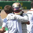 Pole sitter Lewis Hamilton (GBR) Mercedes-AMG F1 W09 EQ Power+ celebrates in parc ferme at Formula One World Championship, Rd10, British Grand Prix, Qualifying, Silverstone, England, Saturday 7 July 2018. © Simon Galloway/Sutton Images