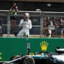 Pole sitter Lewis Hamilton (GBR) Mercedes-AMG F1 W09 EQ Power+ celebrates in parc ferme at Formula One World Championship, Rd10, British Grand Prix, Qualifying, Silverstone, England, Saturday 7 July 2018. © Manuel Goria/Sutton Images