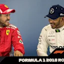 Sebastian Vettel (GER) Ferrari and Lewis Hamilton (GBR) Mercedes-AMG F1 in the Press Conference at Formula One World Championship, Rd10, British Grand Prix, Qualifying, Silverstone, England, Saturday 7 July 2018. © Manuel Goria/Sutton Images