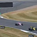 Nico Hulkenberg (GER) Renault Sport F1 Team RS18 and Esteban Ocon (FRA) Force India VJM11 at Formula One World Championship, Rd10, British Grand Prix, Race, Silverstone, England, Sunday 8 July 2018. © Jerry Andre/Sutton Images
