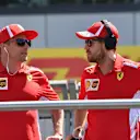 Kimi Raikkonen (FIN) Ferrari and Sebastian Vettel (GER) Ferrari on the drivers parade at Formula One World Championship, Rd10, British Grand Prix, Race, Silverstone, England, Sunday 8 July 2018. © Mark Sutton/Sutton Images