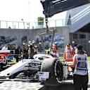 The crashed car of Marcus Ericsson (SWE) Alfa Romeo Sauber C37 at Formula One World Championship, Rd10, British Grand Prix, Race, Silverstone, England, Sunday 8 July 2018. © Simon Galloway/Sutton Images