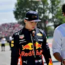 Max Verstappen (NED) Red Bull Racing and Matteo Bonciani (ITA) FIA Media Delegate in parc ferme at Formula One World Championship, Rd7, Canadian Grand Prix, Qualifying, Montreal, Canada, Saturday 9 June 2018. © Jerry Andre/Sutton Images