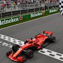Race winner Sebastian Vettel (GER) Ferrari SF-71H takes the chequered flag at Formula One World Championship, Rd7, Canadian Grand Prix, Race, Montreal, Canada, Sunday10 June 2018. © Mark Sutton/Sutton Images