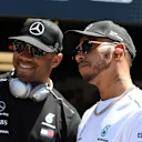 Lewis Hamilton (GBR) Mercedes-AMG F1 and Seattle Seahawks Quarterback Russell Wilson (USA) at Formula One World Championship, Rd7, Canadian Grand Prix, Race, Montreal, Canada, Sunday10 June 2018. © Simon Galloway/Sutton Images