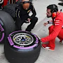 Ferrari and Pirelli engineers with Pirelli tyres at Formula One World Championship, Rd3, Chinese Grand Prix, Practice, Shanghai, China, Friday 13 April 2018. © Mark Sutton/Sutton Images