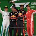 Valtteri Bottas (FIN), Daniel Ricciardo (AUS) and Kimi Raikkonen (FIN) celebrate on the podium at Formula One World Championship, Rd3, Chinese Grand Prix, Race, Shanghai, China, Sunday 15 April 2018. © Simon Galloway/Sutton Images