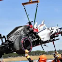 The crashed car of Marcus Ericsson (SWE) Alfa Romeo Sauber C37 is recovered in FP1 at Formula One World Championship, Rd8, French Grand Prix, Practice, Paul Ricard, France, Friday 22 June 2018. © Jerry Andre/Sutton Images