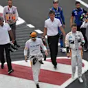 Fernando Alonso (ESP) McLaren, Stoffel Vandoorne (BEL) McLaren and Brendon Hartley (NZL) Scuderia Toro Rosso walk in after Q1 at Formula One World Championship, Rd8, French Grand Prix, Qualifying, Paul Ricard, France, Saturday 23 June 2018. © Jose Rubio/S