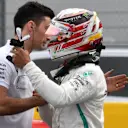 Pole sitter Lewis Hamilton (GBR) Mercedes-AMG F1 celebrates in parc ferme at Formula One World Championship, Rd8, French Grand Prix, Qualifying, Paul Ricard, France, Saturday 23 June 2018. © Mark Sutton/Sutton Images
