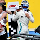 Pole sitter Lewis Hamilton (GBR) Mercedes-AMG F1 celebrates in parc ferme with Valtteri Bottas (FIN) Mercedes-AMG F1 at Formula One World Championship, Rd8, French Grand Prix, Qualifying, Paul Ricard, France, Saturday 23 June 2018. © Manuel Goria/Sutton Images