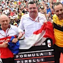 Frederic Vasseur (FRA) Alfa Romeo Sauber F1 Team, Team Principal, Eric Boullier (FRA) McLaren Racing Director and Cyril Abiteboul (FRA) Renault Sport F1 Managing Director at the Fanzone at Formula One World Championship, Rd8, French Grand Prix, Qualifying, Paul Ricard, France, Saturday 23 June 2018. © Mark Sutton/Sutton Images
