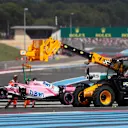 The car of Esteban Ocon (FRA) Force India VJM11 is recovered after crashing on lap one at Formula One World Championship, Rd8, French Grand Prix, Race, Paul Ricard, France, Sunday 24 June 2018. © Steven Tee/LAT/Sutton Images
