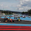 Max Verstappen (NED) Red Bull Racing RB14 as Esteban Ocon (FRA) Force India VJM11 and Pierre Gasly (FRA) Scuderia Toro Rosso STR13 collide at the back at Formula One World Championship, Rd8, French Grand Prix, Race, Paul Ricard, France, Sunday 24 June 201