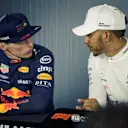 Max Verstappen (NED) Red Bull Racing and Lewis Hamilton (GBR) Mercedes-AMG F1 in the Press Conference at Formula One World Championship, Rd8, French Grand Prix, Race, Paul Ricard, France, Sunday 24 June 2018. © Manuel Goria/Sutton Images