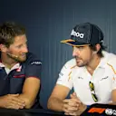 Romain Grosjean (FRA) Haas F1 and Fernando Alonso (ESP) McLaren in the Press Conference at Formula One World Championship, Rd8, French Grand Prix, Preparations, Paul Ricard, France, Thursday 21 June 2018. © Manuel Goria/Sutton Images