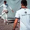 Charles Leclerc (MON) Alfa Romeo Sauber F1 Team warms up playing football with his trainer at Formula One World Championship, Rd11, German Grand Prix, Practice, Hockenheim, Germany, Friday 20 July 2018. © Manuel Goria/Sutton Images