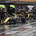 Carlos Sainz (ESP) Renault Sport F1 Team RS18 and Nico Hulkenberg (GER) Renault Sport F1 Team RS18 at Formula One World Championship, Rd11, German Grand Prix, Practice, Hockenheim, Germany, Friday 20 July 2018. © Jerry Andre/Sutton Images