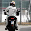Lewis Hamilton (GBR) Mercedes-AMG F1 gets a lift on a scooter after stopping on track in Q1 at Formula One World Championship, Rd11, German Grand Prix, Qualifying, Hockenheim, Germany, Saturday 21 July 2018. © Steven Tee/LAT/Sutton Images