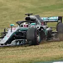 Lewis Hamilton (GBR) Mercedes-AMG F1 W09 EQ Power+ goes across the grass at pit lane entry at Formula One World Championship, Rd11, German Grand Prix, Race, Hockenheim, Germany, Sunday 22 July 2018. © Jose Rubio/Sutton Images