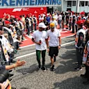 Lewis Hamilton (GBR) Mercedes-AMG F1 and Fernando Alonso (ESP) McLaren on the drivers parade Formula One World Championship, Rd11, German Grand Prix, Race, Hockenheim, Germany, Sunday 22 July 2018. © Manuel Goria/Sutton Images