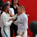 Lewis Hamilton (GBR) Mercedes-AMG F1 and Valtteri Bottas (FIN) Mercedes-AMG F1 celebrate in parc ferme at Formula One World Championship, Rd11, German Grand Prix, Race, Hockenheim, Germany, Sunday 22 July 2018. © Mark Sutton/Sutton Images