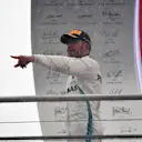 Race winner Lewis Hamilton (GBR) Mercedes-AMG F1 celebrates on the podium at Formula One World Championship, Rd11, German Grand Prix, Race, Hockenheim, Germany, Sunday 22 July 2018. © Mark Sutton/Sutton Images