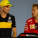 Nico Hulkenberg (GER) Renault Sport F1 Team and Sebastian Vettel (GER) Ferrari in the Press Conference at Formula One World Championship, Rd11, German Grand Prix, Preparations, Hockenheim, Germany, Thursday 19 July 2018. © Manuel Goria/Sutton Images