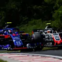 Pierre Gasly (FRA) Scuderia Toro Rosso STR13 and Kevin Magnussen (DEN) Haas VF-18 at Formula One World Championship, Rd12, Hungarian Grand Prix, Qualifying, Hungaroring, Hungary, Saturday 28 July 2018. © Manuel Goria/Sutton Images