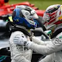 Valtteri Bottas (FIN) Mercedes-AMG F1 and Lewis Hamilton (GBR) Mercedes-AMG F1 celebrate in parc ferme at Formula One World Championship, Rd12, Hungarian Grand Prix, Qualifying, Hungaroring, Hungary, Saturday 28 July 2018. © Mark Sutton/Sutton Images
