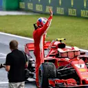Kimi Raikkonen (FIN) Ferrari SF-71H celebrates in parc ferme at Formula One World Championship, Rd12, Hungarian Grand Prix, Qualifying, Hungaroring, Hungary, Saturday 28 July 2018. © Jerry Andre/Sutton Images