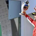 Sebastian Vettel (GER) Ferrari celebrates with the trophy on the podium at Formula One World Championship, Rd12, Hungarian Grand Prix, Race, Hungaroring, Hungary, Sunday 29 July 2018. © Jerry Andre/Sutton Images