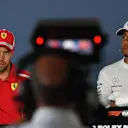 Sebastian Vettel (GER) Ferrari and Lewis Hamilton (GBR) Mercedes-AMG F1 in the Press Conference at Formula One World Championship, Rd12, Hungarian Grand Prix, Race, Hungaroring, Hungary, Sunday 29 July 2018. © Mark Sutton/Sutton Images