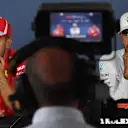 Sebastian Vettel (GER) Ferrari and Lewis Hamilton (GBR) Mercedes-AMG F1 in the Press Conference at Formula One World Championship, Rd12, Hungarian Grand Prix, Race, Hungaroring, Hungary, Sunday 29 July 2018. © Mark Sutton/Sutton Images