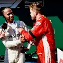 Lewis Hamilton (GBR) Mercedes-AMG F1 and Sebastian Vettel (GER) Ferrari celebrate in parc ferme at Formula One World Championship, Rd12, Hungarian Grand Prix, Race, Hungaroring, Hungary, Sunday 29 July 2018. © Jerry Andre/Sutton Images