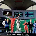 Sebastian Vettel (GER) Ferrari, Lewis Hamilton (GBR) Mercedes-AMG F1 and Kimi Raikkonen (FIN) Ferrari Celebrate On the podium at Formula One World Championship, Rd12, Hungarian Grand Prix, Race, Hungaroring, Hungary, Sunday 29 July 2018. © Jerry Andre/Sutton Images