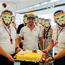 Fernando Alonso (ESP) McLaren celebrates his Birthday with the team at Formula One World Championship, Rd12, Hungarian Grand Prix, Race, Hungaroring, Hungary, Sunday 29 July 2018. © Steven Tee/LAT/Sutton Images