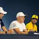 (L to R): Esteban Ocon (FRA) Force India F1, Valtteri Bottas (FIN) Mercedes-AMG F1 and Carlos Sainz jr (ESP) Renault Sport F1 Team in the Press Conference at Formula One World Championship, Rd12, Hungarian Grand Prix, Preparations, Hungaroring, Hungary, Thursday 26 July 2018. © Manuel Goria/Sutton Images