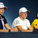 (L to R): Esteban Ocon (FRA) Force India F1, Valtteri Bottas (FIN) Mercedes-AMG F1 and Carlos Sainz jr (ESP) Renault Sport F1 Team in the Press Conference at Formula One World Championship, Rd12, Hungarian Grand Prix, Preparations, Hungaroring, Hungary, Thursday 26 July 2018. © Manuel Goria/Sutton Images