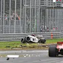 The crashed car of Marcus Ericsson, Alfa Romeo Sauber C37 in FP2 at Formula One World Championship, Rd14, Italian Grand Prix, Practice, Monza, Italy, Friday 31 August 2018. © Mark Sutton/Sutton Images