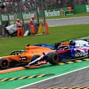 Fernando Alonso, McLaren MCL33 and Pierre Gasly, Scuderia Toro Rosso STR13 battle at Formula One World Championship, Rd14, Italian Grand Prix, Race, Monza, Italy, Sunday 2 September 2018. © Jerry Andre/Sutton Images