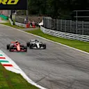 Kimi Raikkonen, Ferrari SF71H and Lewis Hamilton, Mercedes AMG F1 W09 battle at Formula One World Championship, Rd14, Italian Grand Prix, Race, Monza, Italy, Sunday 2 September 2018. © Manuel Goria/Sutton Images