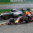 Valtteri Bottas, Mercedes AMG F1 W09 and Daniel Ricciardo, Red Bull Racing RB14 battle at Formula One World Championship, Rd14, Italian Grand Prix, Race, Monza, Italy, Sunday 2 September 2018. © Jerry Andre/Sutton Images