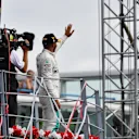 Race winner Lewis Hamilton, Mercedes AMG F1 celebrates on the podium at Formula One World Championship, Rd14, Italian Grand Prix, Race, Monza, Italy, Sunday 2 September 2018. © Mark Sutton/Sutton Images