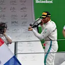 Race winner Lewis Hamilton, Mercedes AMG F1 celebrates on the podium with the champagne at Formula One World Championship, Rd14, Italian Grand Prix, Race, Monza, Italy, Sunday 2 September 2018. © Mark Sutton/Sutton Images