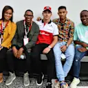 Charles Leclerc, Alfa Romeo Sauber F1 Team with South African Athletes Ruswahl Samaai, Wayde van Niekerk and Akani Simbine at Formula One World Championship, Rd14, Italian Grand Prix, Race, Monza, Italy, Sunday 2 September 2018. © Mark Sutton/Sutton Images