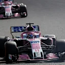 Sergio Perez, Racing Point Force India VJM11 leads Esteban Ocon, Racing Point Force India VJM11 at Formula One World Championship, Rd17, Japanese Grand Prix, Race, Suzuka, Japan, Sunday 7 October 2018.