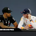 Lewis Hamilton, Mercedes AMG F1 and Max Verstappen, Red Bull Racing in the Press Conference at Formula One World Championship, Rd17, Japanese Grand Prix, Race, Suzuka, Japan, Sunday 7 October 2018.